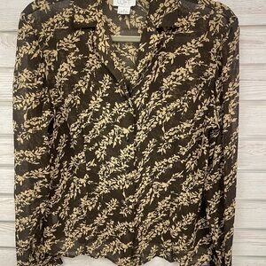 Ann Taylor LOFT Brown and Tan Silk Blouse